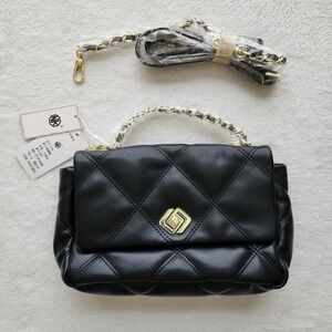 NK Quilted Crossbody Bag Womens Small Black‎ Gold Chain Flap Chic Purse NEW